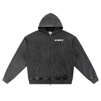 Snow Wash Oversized Zip-Up Hoodie - STRYV Wear