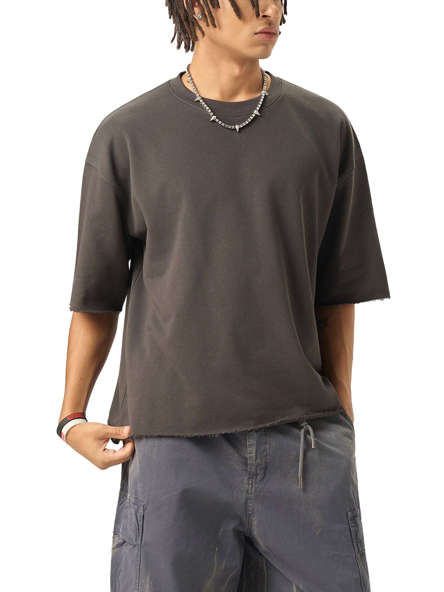Boxy Half-Sleeve Raw-Edge T-Shirt - STRYV Wear