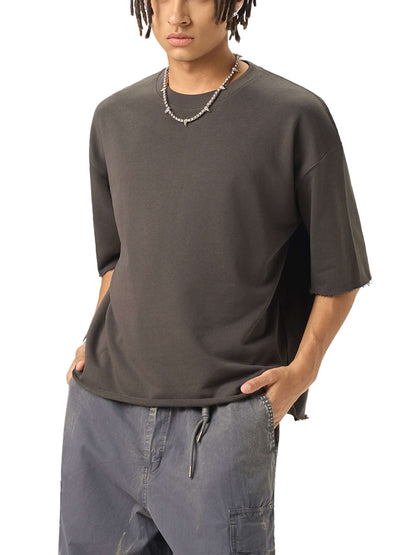 Boxy Half-Sleeve Raw-Edge T-Shirt - STRYV Wear
