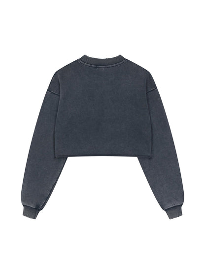 Snow Washed Raw Edge Cropped Sweatshirt - STRYV Wear